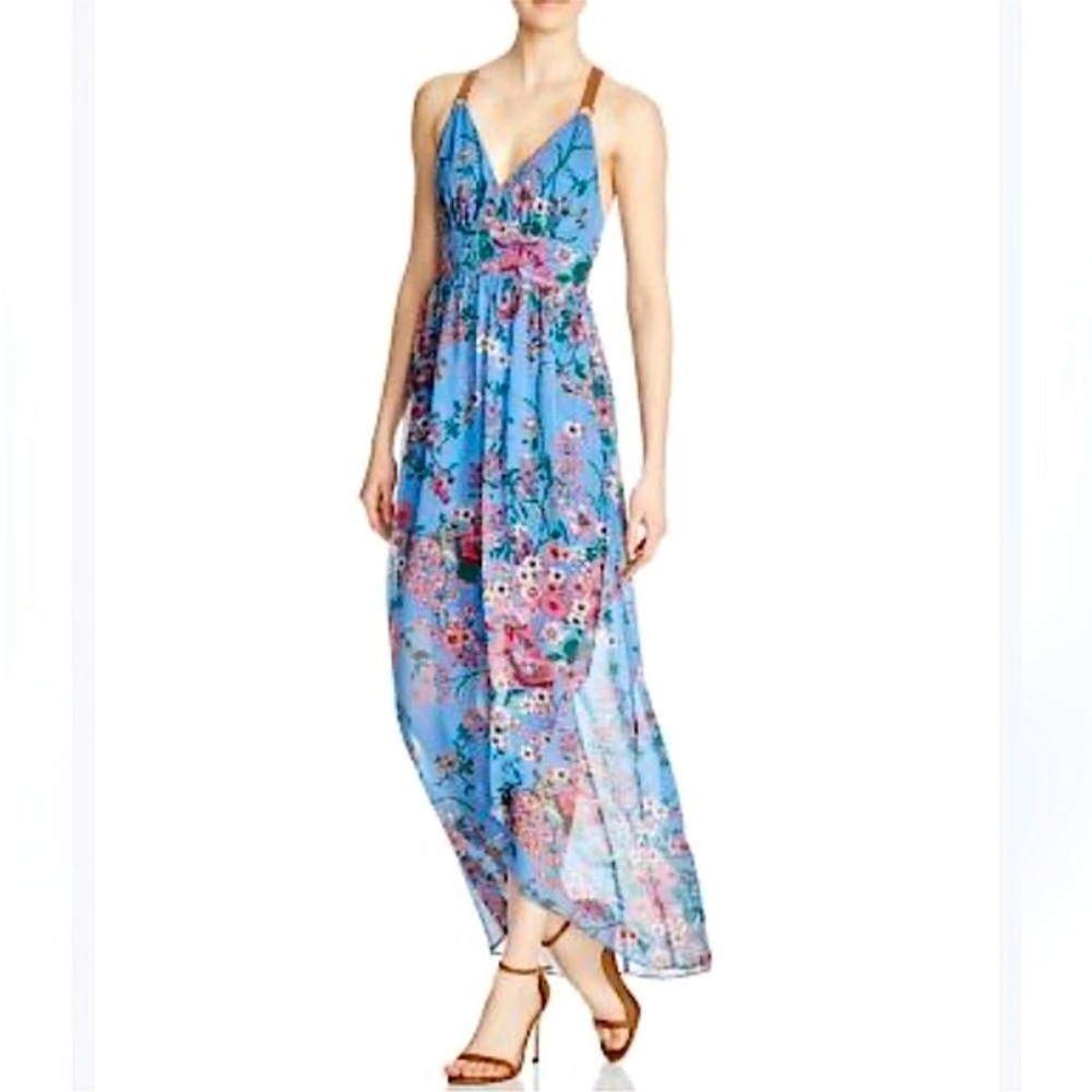 NWT Wayf Botanical Print Flyaway Cornflower Blue Floral Maxi Dress Large